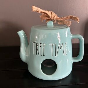 Rae Dunn Aqua Teapot with Burlap Bow